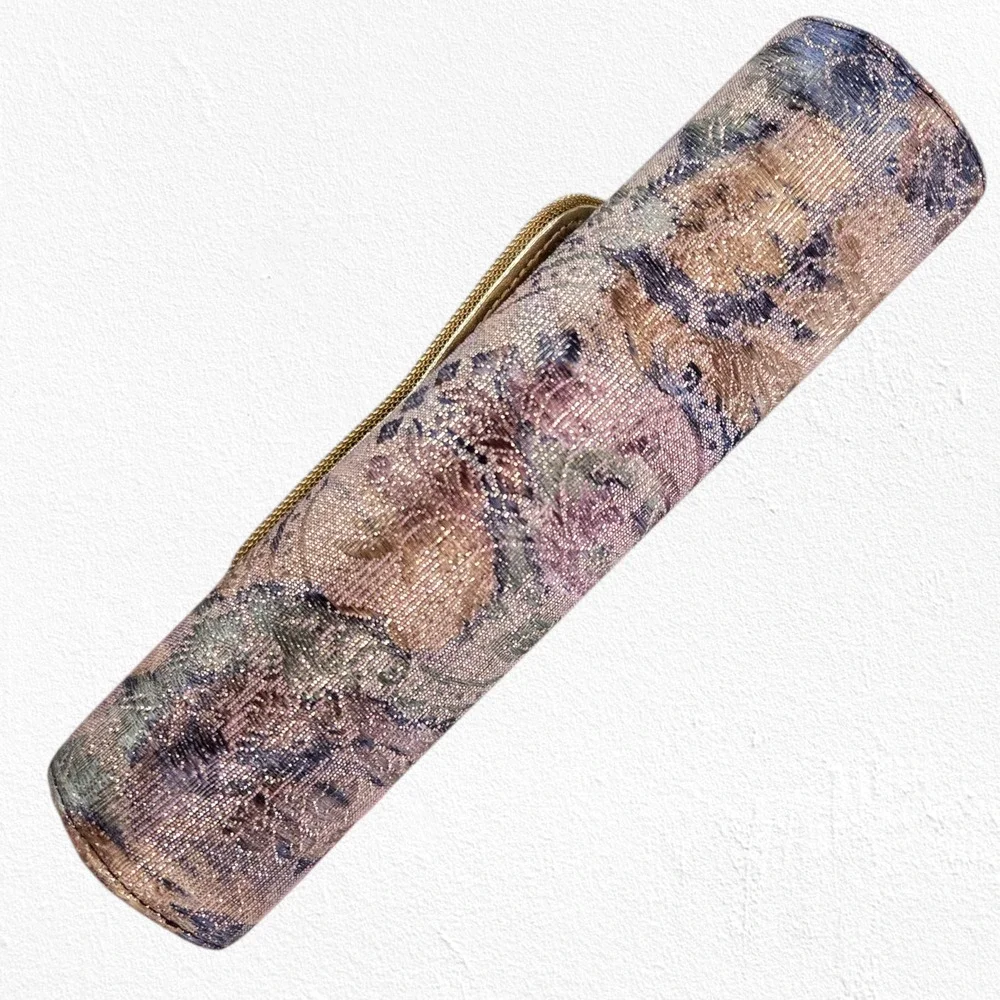 Vintage 80s Metallic Floral Tapestry Envelope Clutch Timothy Hitsman Spain Purse
